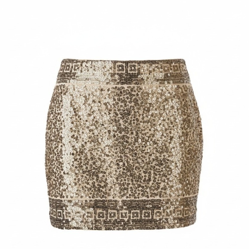 Express Womens Mini‎ Skirt Sequin Pima Cotton Gold Party Night Out XS